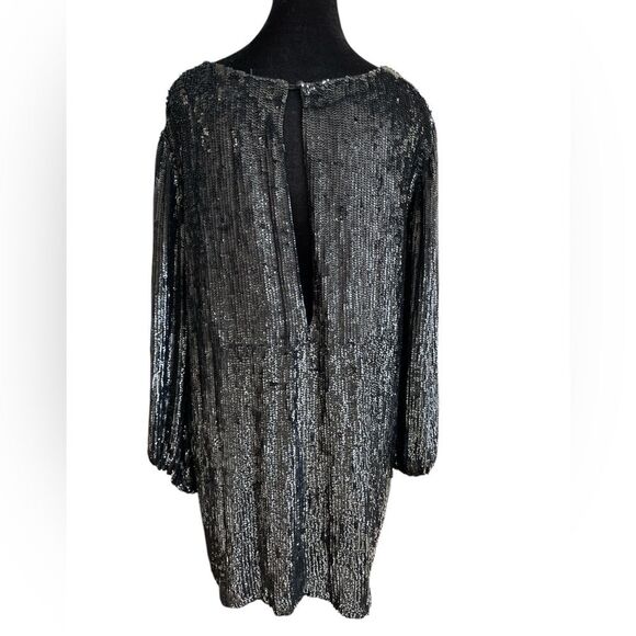 Retrofete Black Sequin Sheath Dress Size XS Bishop Sleeves Cocktail Party - Picture 5 of 12